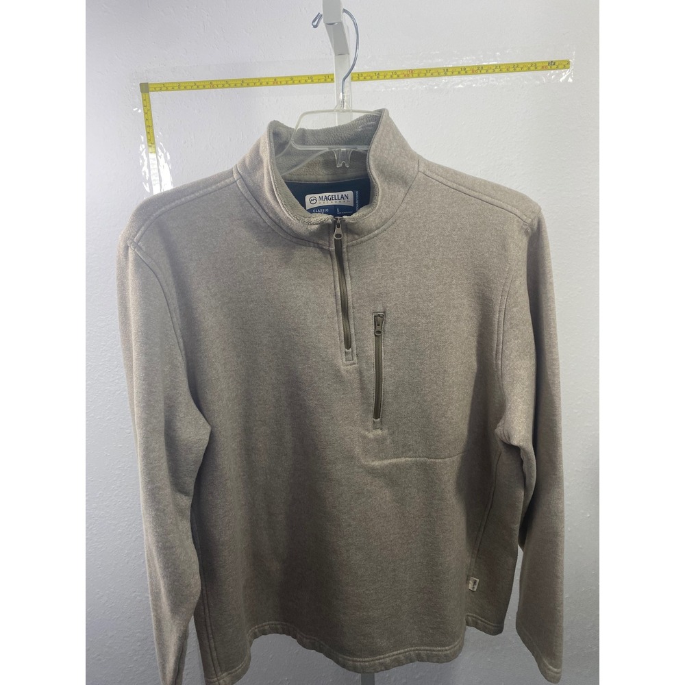 Magellan Outdoors Mens Large Tan Quarter Zip Pullover Fleece Sweater Classic Fit